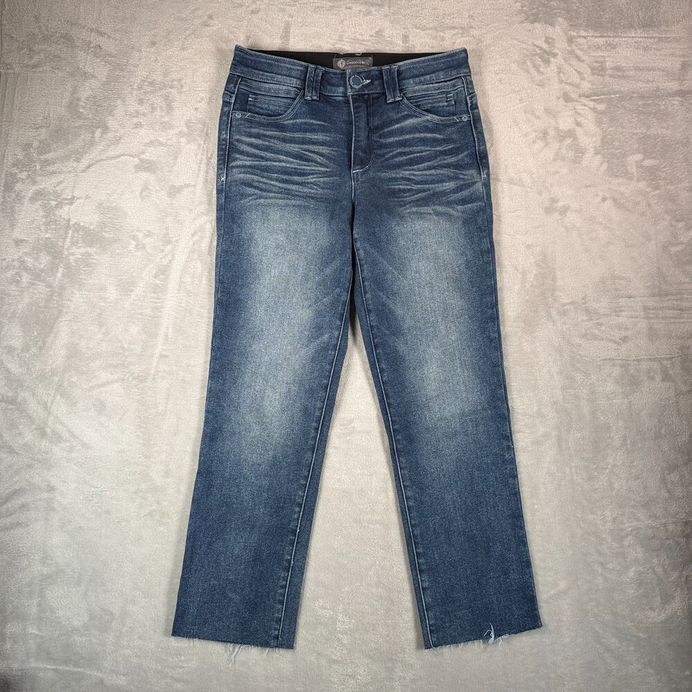 Democracy Jeans Women 8 Blue Slim Straight Crop Ab Technology Stretch Whiskering